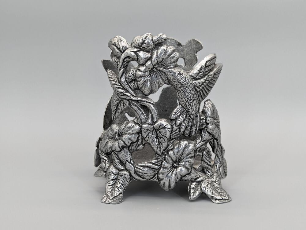 Carson Pewter Hummingbird Morning Glory Candle Jar Bottle Stand Display Holder